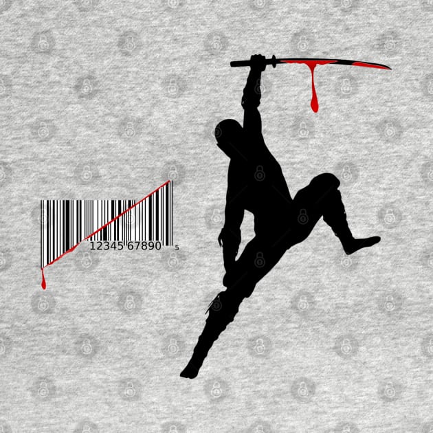 ninja slicing a bar code with a katana by lil dragon